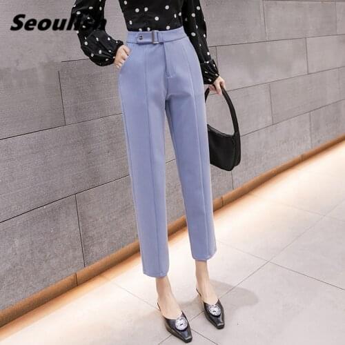 Seoulish 2021 New Spring Summer Womens Formal Harem Pants High Waist Elegant Office Lady Workwear Ankle-Length Female Trouses