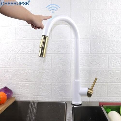 Smart Touch Kitchen Sink Pull Down Faucet Hot Cold Water Mixer Sensitive Crane Modern Luxury Touch Sense Faucets Single Hole Tap