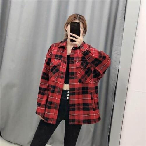 Mash Up Outwear Oversized Streetwear Coat Women Plaid Jacket 2021 Spring Fashion Button Long Sleeve Coat Casual Office Warm