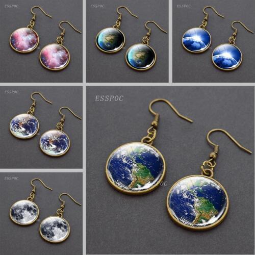 Vintage Earth Jewlery Glass Cabochon Outer Space Nebula Universe Earrings Charm Astronomy Jewelry Gift for Women