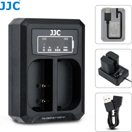 JJC USB Dual Battery Travel Charger for Panasonic DMW-BLF19 DMW-BLF19e Lumix GH5S G9 GH5 GH4 GH3 Replaces DMW-BTC13 DMW-BTC10