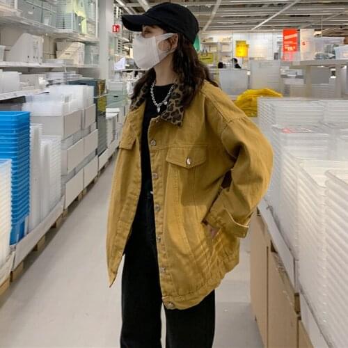 Jacket Women Leopard Womens Jackets Vintage Womens Coat Button Pockets Patchwork Loose Long Sleeve Jackets For Women 2021