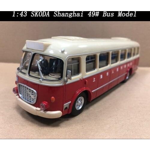 1/43 Scale Red SKODA Shanghai 49# Bus Vehicle Model ABS Car Toys for Children Kids Fans Gift Collection Souvenir Collectible