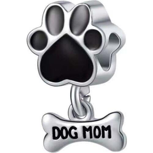 1pc Silver Plated Black Dog Mom Dangle Pendants Beads for Jewelry Making DIY Bead Fit for Pandora Charms Bracelets Wome Gift