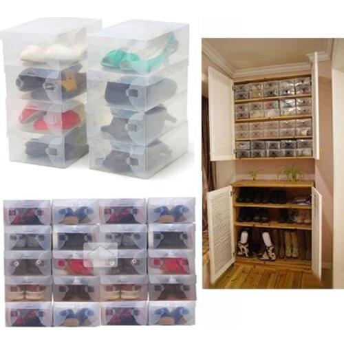 10pcs/lot High Quality Foldable Plastic Shoe Storage Case Boxes Stackable Organizer Shoe Holder Easy DIY