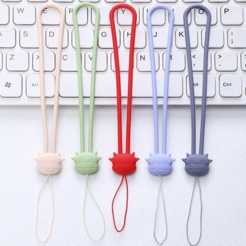 10pcs Cartoon cow silicone lanyard short wrist lanyard creative warm hand treasure U disk sling silicone mobile phone lanyard