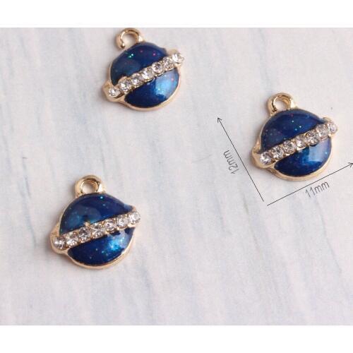 11*12mm Pearlescent Planets Navy Blue Enamel Charms Alloy Oil Drop Planet Earth Pendant For DIY Jewelry Bracelet Necklace Making
