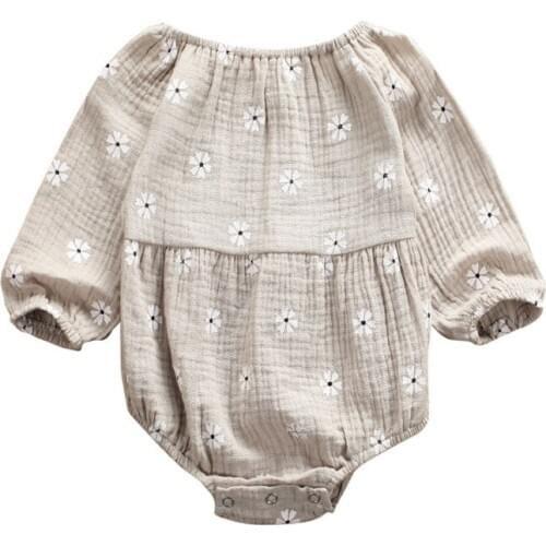 2020 Newborn Baby Girl Cotton Linen Romper Jumpsuit Floral Long Sleeve Spring Rompers Outfits Clothes 0-2T
