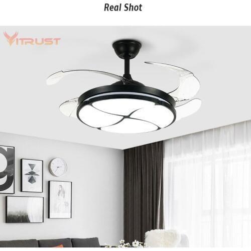 42 inch Four Leaf Ceiling Fan Invisible LED Ceiling Fan Chandelier for Restaurant Home Living Room Bedroom