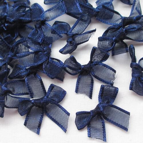 50PCS/lot navy color Organza Ribbon Flowers Bows Wedding Craft Appliques Deco D005406
