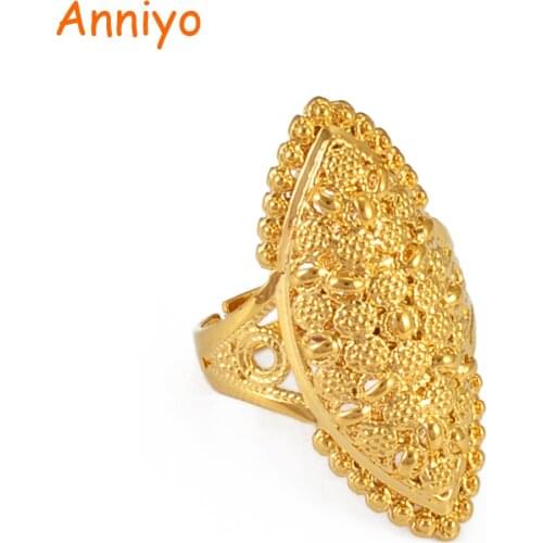 Anniyo Arab Gold Color Free Size Ring for Women/Teenager,Middle East Dubai Wedding Jewelry Ethiopian African Party Gift #093806