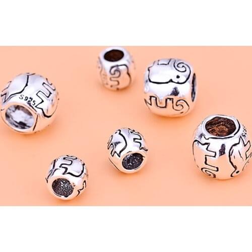 S925 sterling silver beads loose beads, elephant oval beads, handmade jewelry string beads material beads bracelet accessories