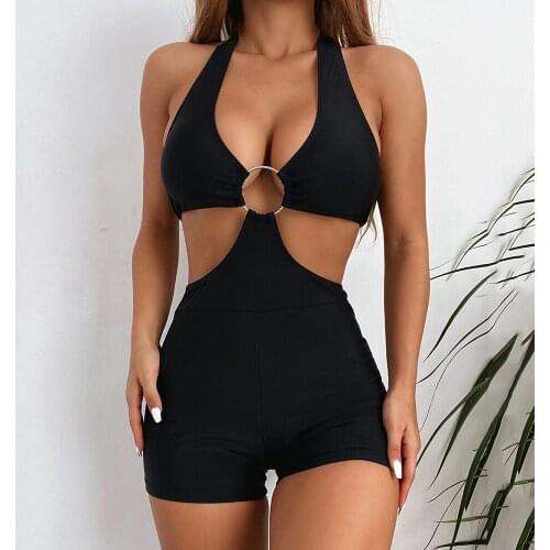 One Piece Swimsuit 2021 Sexy Hollow Out Swimwear Women Halter Push Up Monokini Bather Bathing Suits Summer Beach Wear Swim Suit