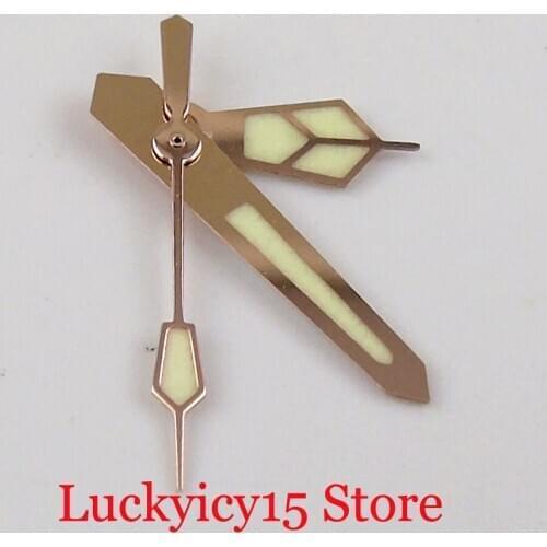 New Rose Gold Coated Watch Hand Needles fit NH35A NH36A Movement Super Green Luminous