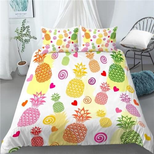 Home Living Luxury 3D Hearts Pineapple Print 2/3Pcs Soft Duvet Cover PillowCase Kids Bedding Sets Queen and King EU/US/AU Size