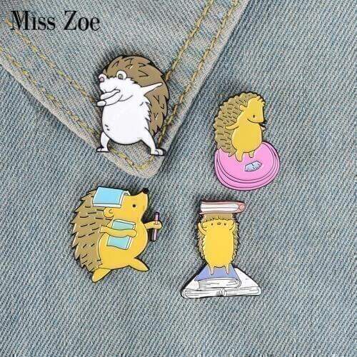 Hedgehog Daily Enamel Pin Dance Weight Scale Reading Book Brooch Bag Clothes Lapel Pin Badge Fun Animal Jewelry Gift Kids Friend