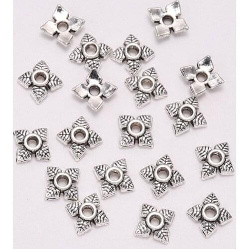 50pcs/Lot 6mm 4 Petals Leaves Antique Flower Loose Sparer Apart End Bead Caps For DIY Jewelry Making Findings Earrings