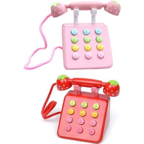 Girl Toys Phone Strawberry Simulation Pink Telephone Furniture Wooden Toys Child Educational Birthday Gift 69HE
