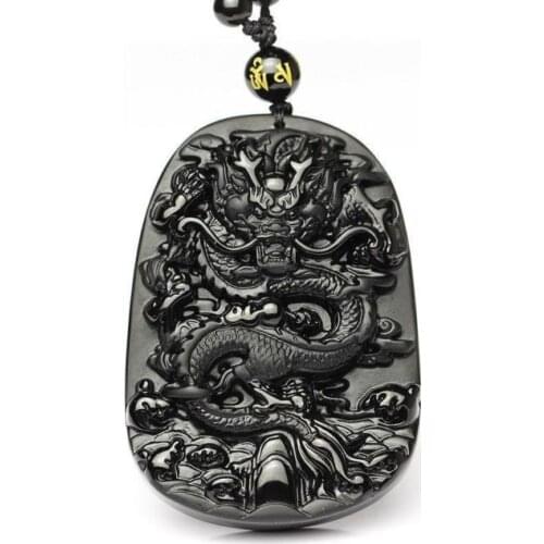 Exquisite Chinese Classical Handmade Obsidian Dragon Statue Pendant