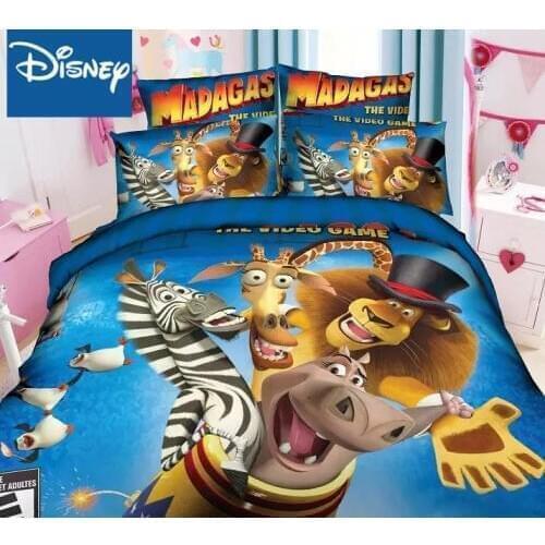 Madagascar single size bedding set for children bedroom decor duvet covers 99x190cm bed twin fitted sheet 4pcs discount hot sale