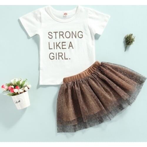 Summer Fashion Toddler Baby Girls Clothes Sets Letter Short Sleeve T-shirt Tops Leopard Print Tulle Skirts 2pcs