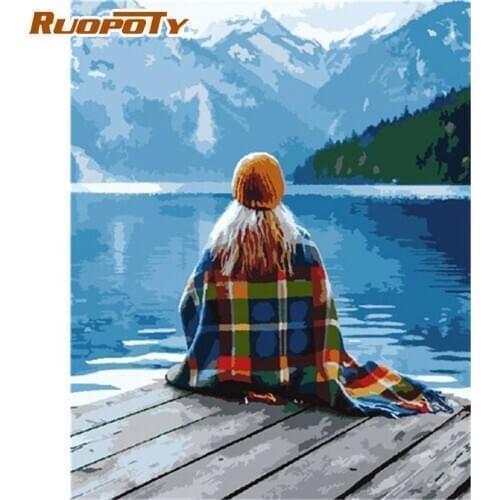 RUOPOTY DIY Oil Painting By Numbers For Adults Woman Site Beside River Figure Picture Handmade Diy Gift Modern Home Wall Craft