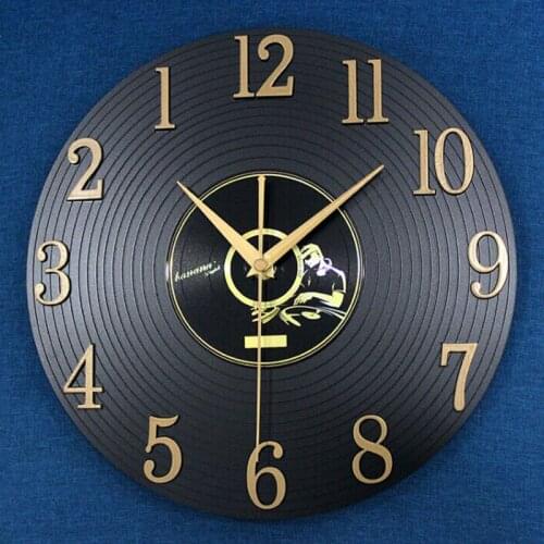 Home Decoration Retro Wall Clock Music Notes Vinyl CD Hanging Wall Watches Black Living Room Kitchen Bedroom Cafe Wall Decor