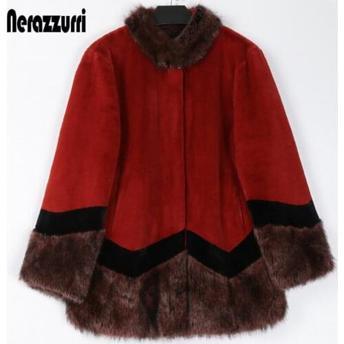 Nerazzurri Patchwork faux fur coat women puff sleeve Fluffy jacket women Plus size womens fashion Winter clothes women 2020 7xl