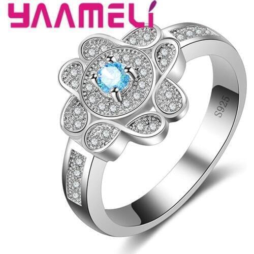 New Classic Flower Design Synthetic Gemstone Engagement Rings 925 Sterling Silver Promise Ring Wedding Accessories