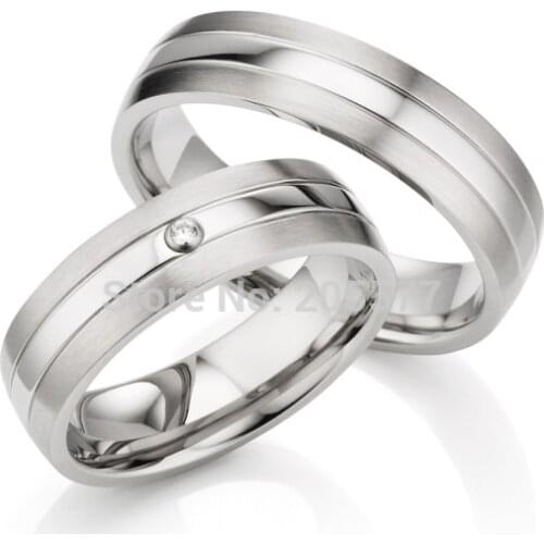 Classic design silver color white gold plating titanium wedding bands anniversary engagement rings Lovers Couple Rings