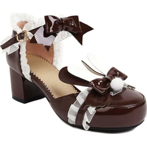 Girls Mary Janes Shoes Princess Lolita Women Sweet Party Dress Cosplay Wedding Pumps Chunky Med Heels Strawberry Plus Size 28-45