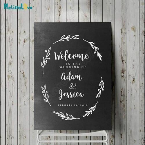 Oval Design Welcome To The Wedding Party Custom Name Date Reception Sign Vinyl Decal Quote Wood Board Chalkboard Sticker B821