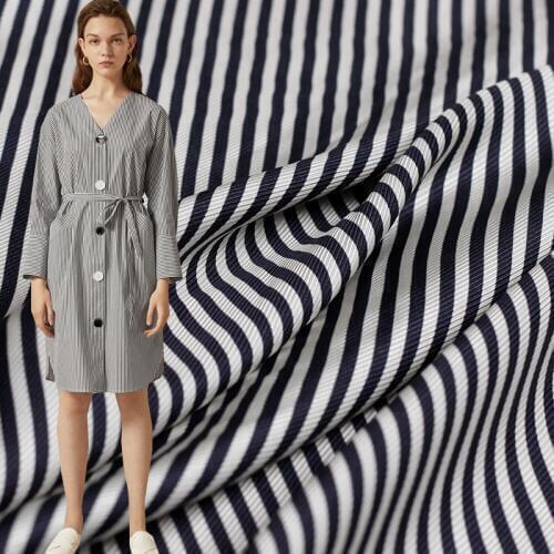 Pearlsilk 24momme Thicken Silk Cotton Navy Blue Stripe Printed Garment Materials Summer Dress DIY clothes fabrics Freeshipping