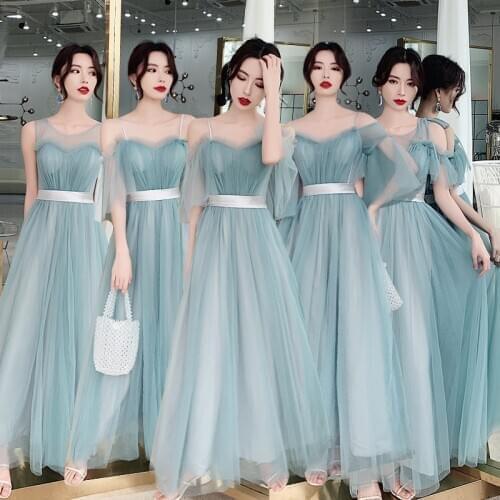Bridesmaids Dresses Illusion O-Neck Short Floor-Length Lace Tulle Off The Shoulder Luxury Green Women Wedding Party Gown E300