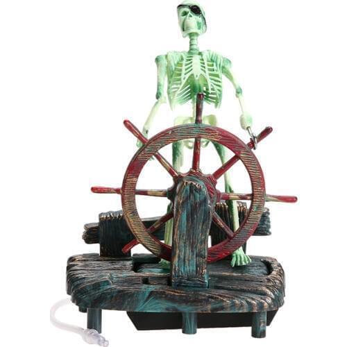 Resin Pirate Skull Captain Aquarium Decorations Landscape Skeleton Wheel Action Fish Tank Statue Ornament Aquarium Decoration