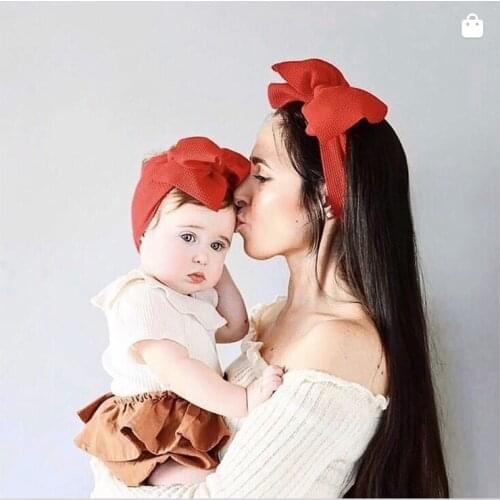Baby Headband Mommy And Me Hair Accessories Big Bows Newborn Wide Head Wrap Cotton Women Girls Handmade Turban 2PCS