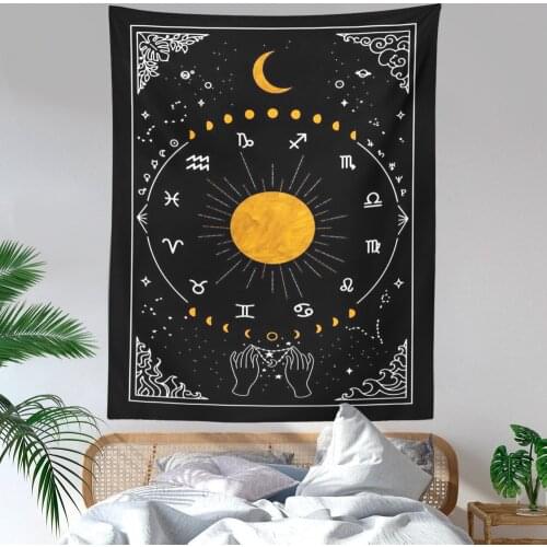 Psychedelic Moon Starry Tapestry 12 Constellation Wall Hanging Room Sky Carpet Dorm Tapestries Art Home Decoration Accessories