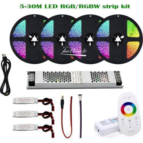 LED Strip 5050 RGB RGBW RGBWW LED Flexible Strip Tape+RF 2.4G Remote Controller +DC 12V 220V LED Power Adapter Kit