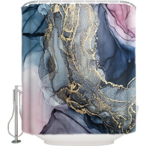 WARMTOUR Shower Curtains Blush Paynes Gray and Gold Metallic Abstract Extra Long Fabric Bath Shower Curtains with Hooks