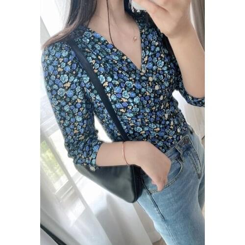 Elfstyle Ladies 100% Viscose V Neckline Floral Printed/Dots Printing Blouse Shirt Top