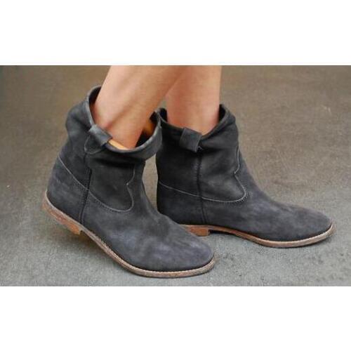 Suede Real Leather Women Winter Boots Calfskin Motorcycle Shoes Flat/ Height Increasing Heels Retro Cowboy Pleated Ankle Boots