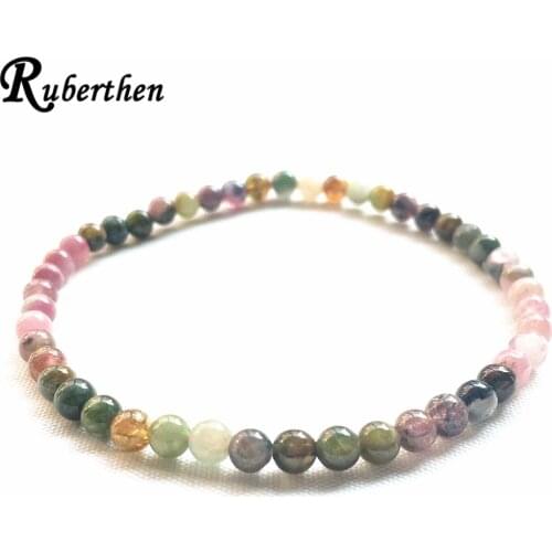 Ruberthen A Grade Rainbow Tourmaline Bracelet 4 mm Gem Stone Bracelet For Women Mini Gem Stone Yoga Energy Bracelet