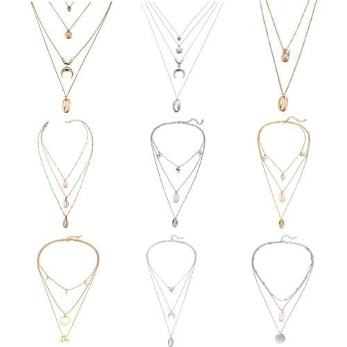 Summer Bohemian layered Moon Shell Pendant Necklace for Women Fashion Sea Shells Chain Seashell Necklace Beach Jewelry