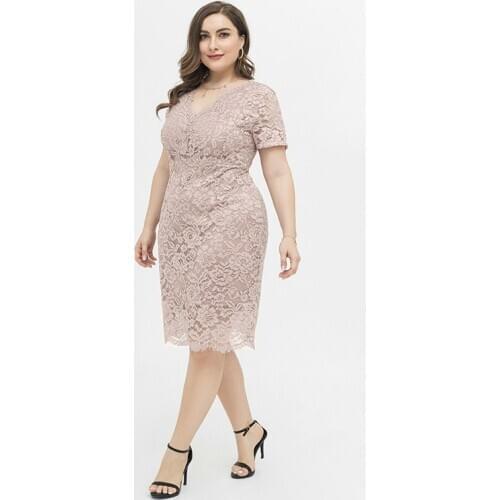 2020 Spring Summer Dress Large Size Women Clothes Elegant Sexy Slim Lace Package Hip Plus Size Dresses Female Midi Dress T200027