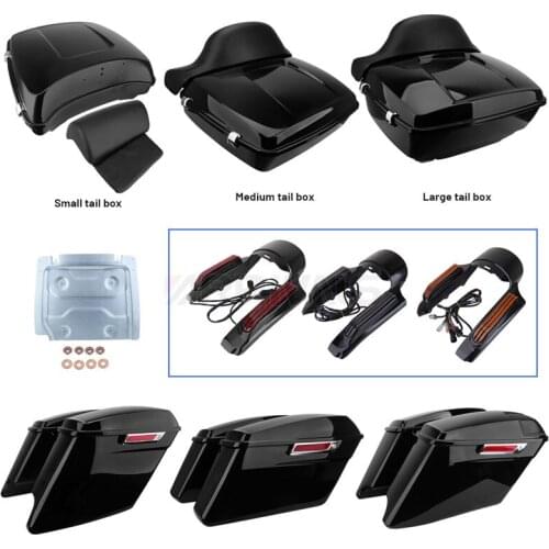 Motorcycle Hard Saddlebags Saddle Bag Trunk Tail Box Rack Backrest LED Tail Light Rear Fender Extension Fascia Metal Base Plate