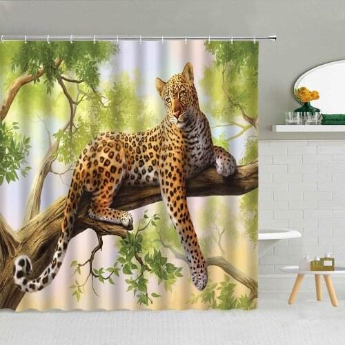 Ferocious Animal Leopard Shower Curtain Tiger Green Plant High Quality Bath Screen Frabic Bathroom Curtains With Hook Home Decor