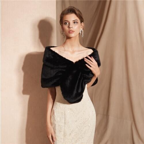 Winter Women Bolero Mujer Fiesta Black Evening Jacket Wrap Faux Fur Wedding Cape Wrap Winter Shawl High Quality