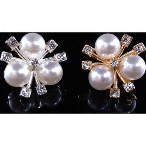 10Pcs/Lot Flower Alloy Pearl Rhinesones Buttons DIY Sewing Handwork Accessories Ribbon Decoration Metal Silver Gold Button