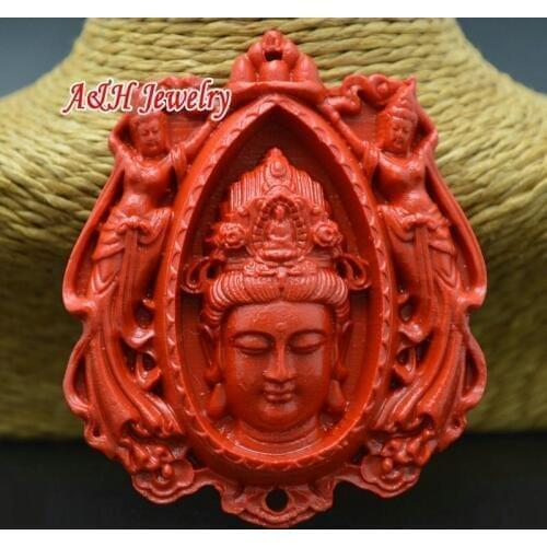 10pcs Chinese Tibetan Guanyin Head Pendants Red Cinnabar Fine Carved Buddha Connectors Car Hanging Crafts Chinese New Year Gift