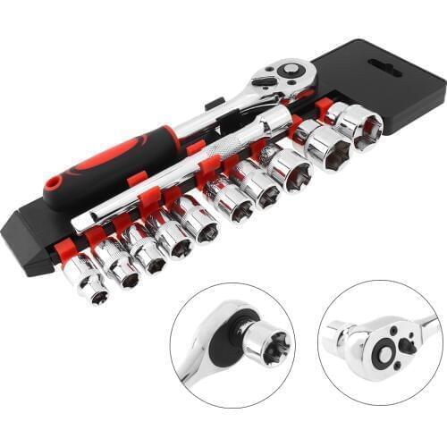 12pcs/set Socket Wrench Set 3/8 Inch Ratchet Wrench Set Professional Hand Tools with 150mm Connecting Rod and 8-21mm Sockets